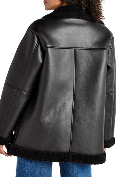 Shop Splendid Earhart Faux Leather Aviator Jacket With Faux Fur Collar In Black