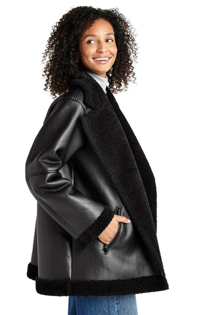 Shop Splendid Earhart Faux Leather Aviator Jacket With Faux Fur Collar In Black