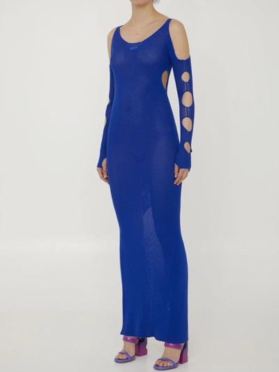 Shop Off-white Cut-out Net Long Dress In Blue