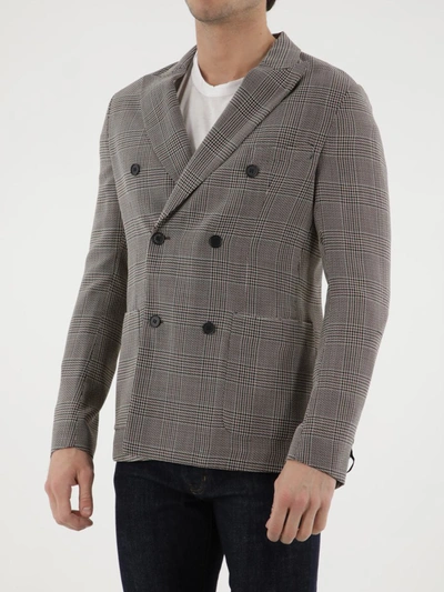 Tonello Double-breasted Glen Plaid Jacket In Beige