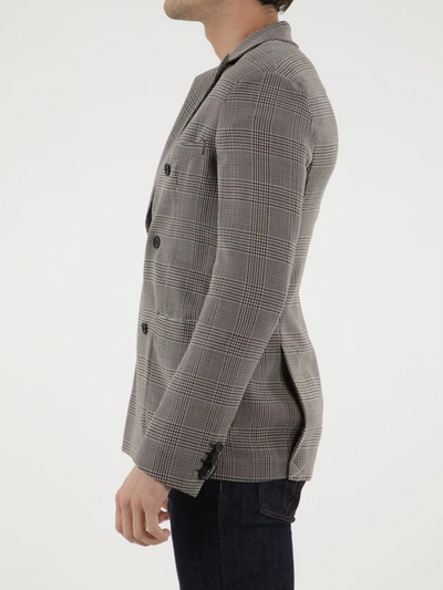 Tonello Double-breasted Glen Plaid Jacket In Beige