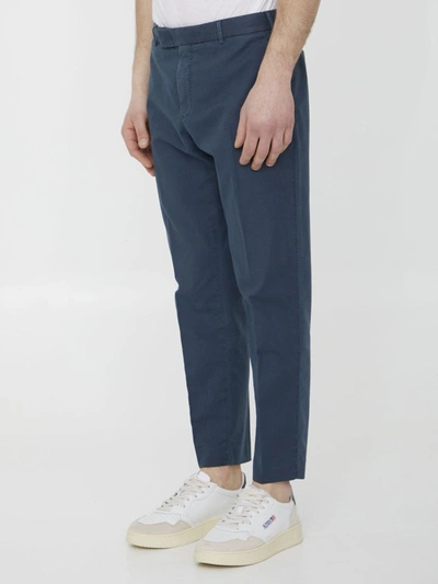 Shop Pt Torino Blue Cotton Trousers