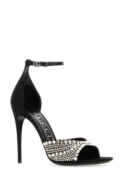 Shop Gucci Woman Embellished Satin Sandal In Black