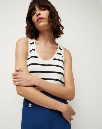 Shop Veronica Beard Conroe Striped Knit Top Off-white Navy In Off-white/navy