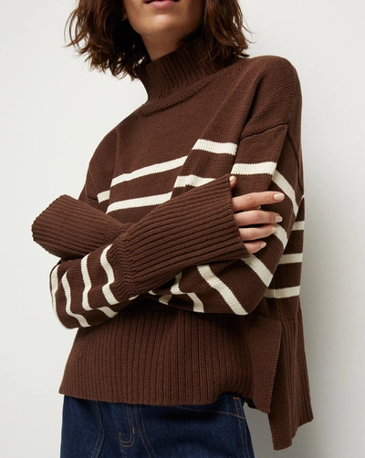 Shop Veronica Beard Lancetti Nautical-stripe Sweater Chicory Ecru In Chicory/ecru