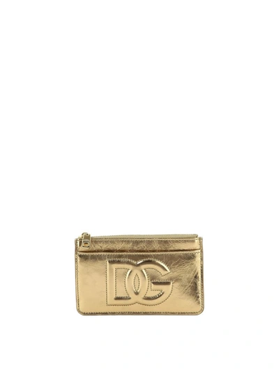 Shop Dolce & Gabbana Medium Dg Logo Card Holder In Gold