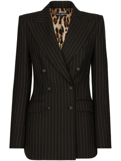 Shop Dolce & Gabbana Striped Double-breasted Blazer In Black