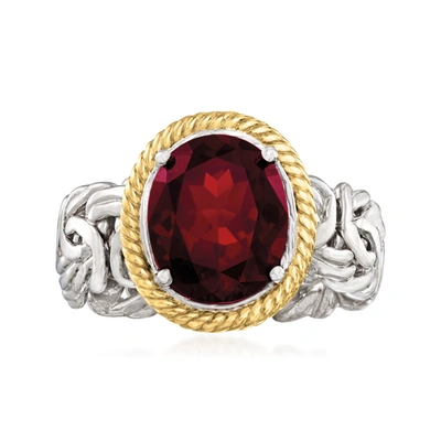 Shop Ross-simons Garnet Byzantine Ring In Sterling Silver And 14kt Yellow Gold In Red