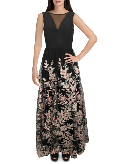 Morgan u0026 Co. Juniors Womens Floral Embroidered Evening Dress In Black |  ModeSens