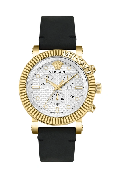 Shop Versace V-chrono Classic Leather Watch In Gold