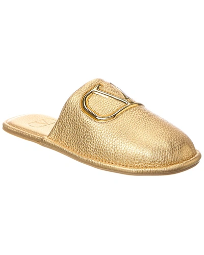 Shop Valentino Vlogo Grainy Leather Slipper In Gold