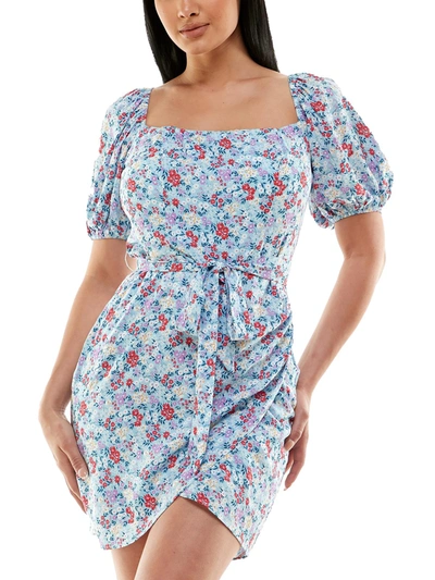 Shop B. Smart Juniors Womens Floral Print Mini Bodycon Dress In Multi