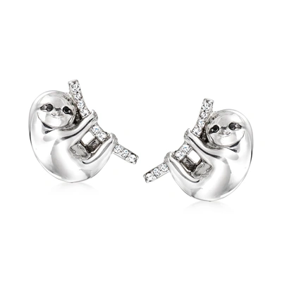 Ross-simons Black And White Diamond Sloth Earrings In Sterling Silver In White