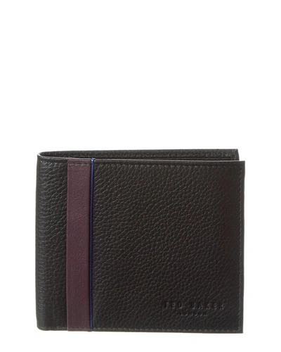 Shop Ted Baker Ince Striped Detail Leather Bifold Wallet In Black