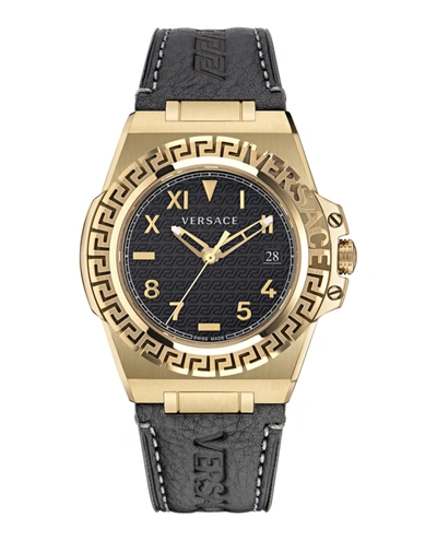 Shop Versace Greca Reaction Leather Watch In Multi