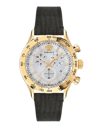 Shop Versace Hellenyium Chrono Leather Watch In Multi