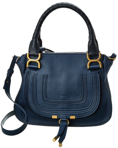 Shop Chloé Marcie Small Leather Satchel In Blue