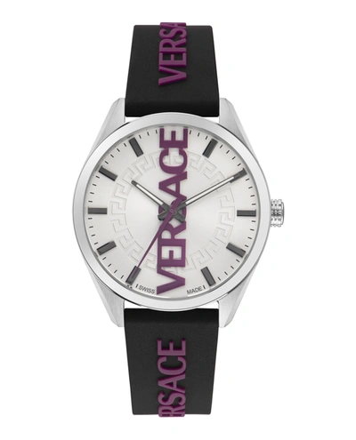 Shop Versace V-vertical Silicone Watch In Silver