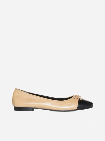 Shop Tory Burch Leather Ballet Flats In Ginger Shortbread,black