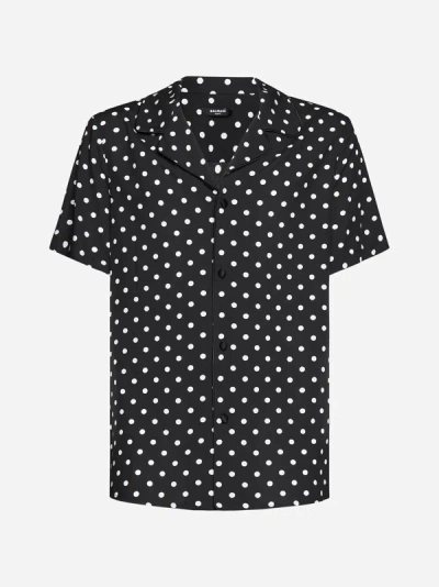 Shop Balmain Polka Dot Print Viscose Shirt In Black,white