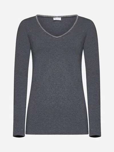 Shop Brunello Cucinelli Cotton Long-sleeved T-shirt In Grey