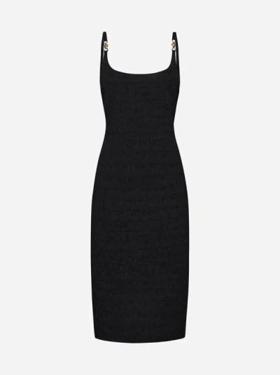 Shop Versace Lame' Viscose-blend Knit Midi Dress In Black