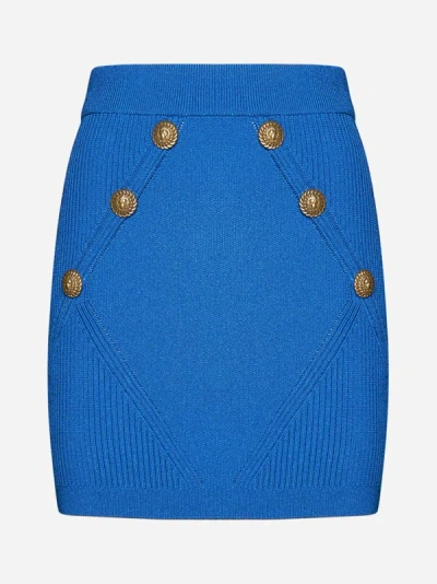 Shop Balmain Hw 6 Btn Knitted Short Skirt In Cobalt