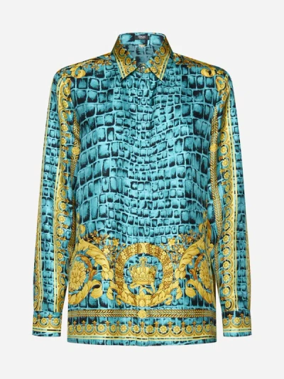 Shop Versace Print Silk Shirt In Multicolor