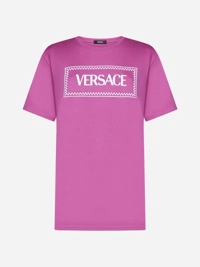 Shop Versace Logo Cotton T-shirt In Fuchsia,white