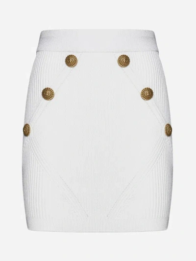 Shop Balmain Buttoned Knit Miniskirt In White