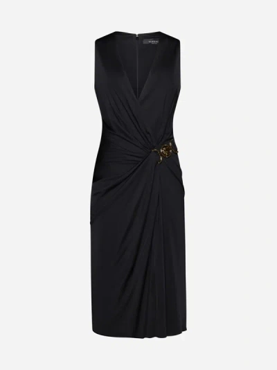 Shop Versace Medusa-buckle Viscose Midi Dress In Black