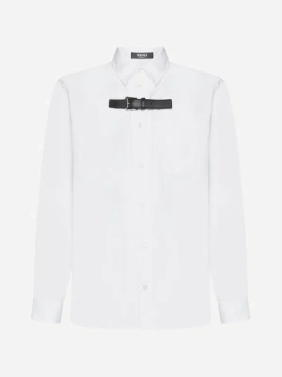 Shop Versace Strap-detail Cotton Shirt In Optical White