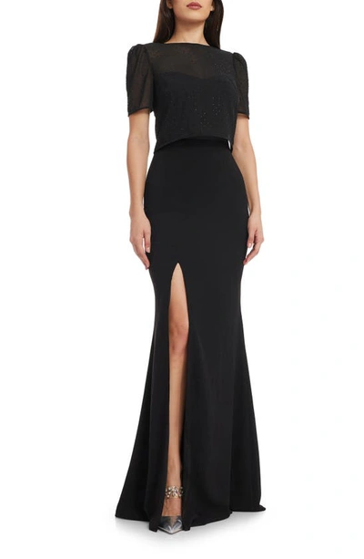 Shop Dress The Population Amanda Puff Sleeve Trumpet Gown In Black
