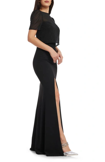 Shop Dress The Population Amanda Puff Sleeve Trumpet Gown In Black