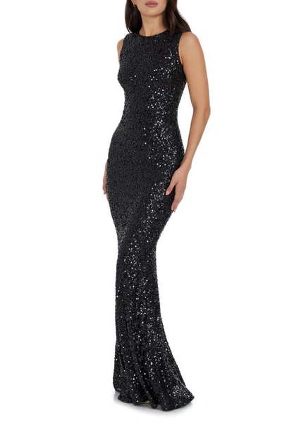 Shop Dress The Population Leighton Sequin Mermaid Gown In Jet Black