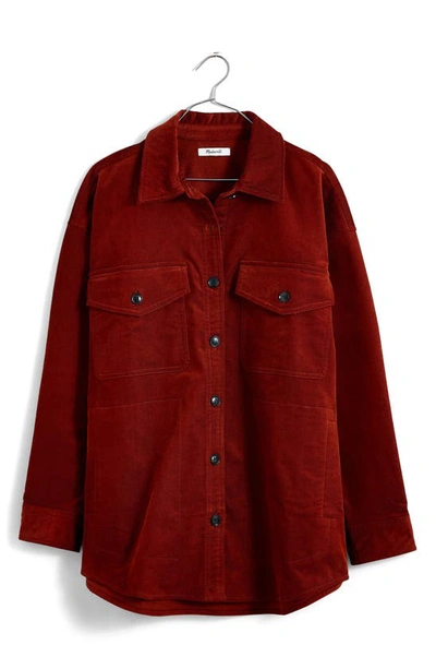 Shop Madewell Stretch Twill Oversize Shirt Jacket In Stained Mahogany