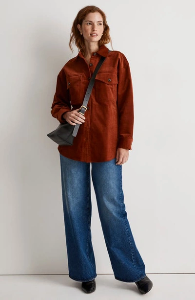 Shop Madewell Stretch Twill Oversize Shirt Jacket In Stained Mahogany