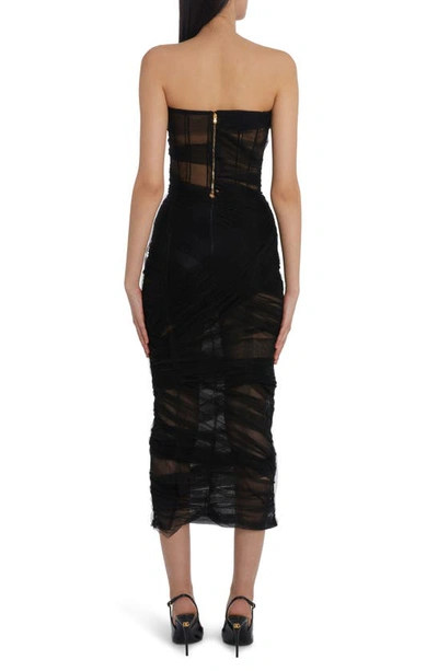 Shop Dolce & Gabbana Strapless Draped Tulle Dress In Black