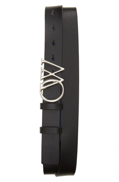 Shop Off-white Ow Initials Buckle Leather Belt In Black / Silver