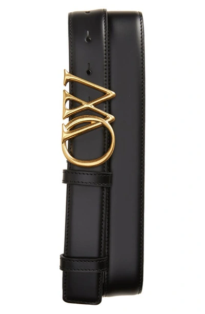 Shop Off-white Ow Initials Buckle Leather Belt In Black / Gold