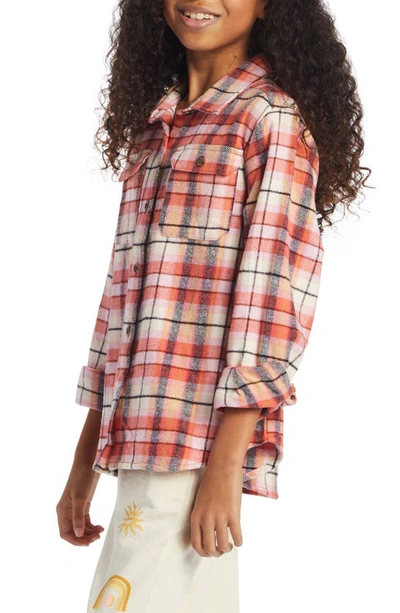 Shop Billabong Kids' So Stoked Jr Plaid Button Up Shirt In Hibiscus