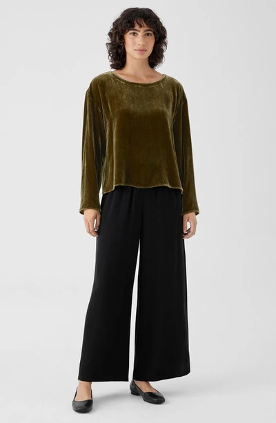 Eileen Fisher Velvet Ballet Neck Top In Serpentine