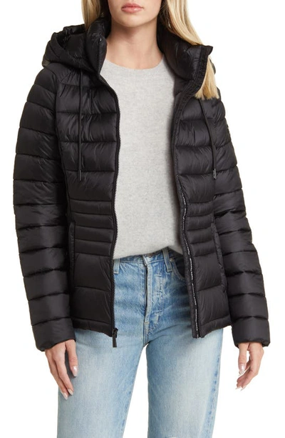 Shop Michael Kors Lightweight Hooded Puffer Jacket In Black