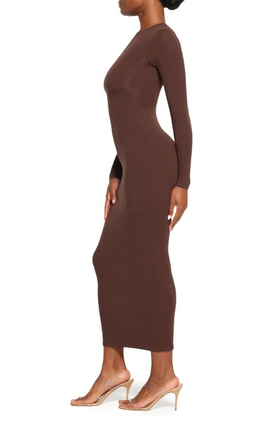 Shop Skims Fits Everybody Long Sleeve Crewneck Dress In Cocoa