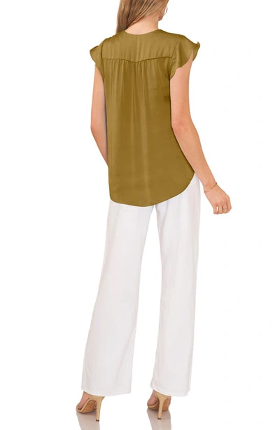 Shop Vince Camuto Ruffle Sleeve Satin Top In Olive