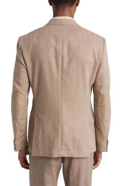 Shop Hugo Boss Hutson Herringbone Elbow Patch Virgin Wool Blend Sport Coat In Medium Beige