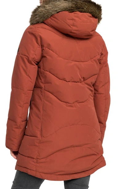 Shop Roxy Ellie Warmlink® Durable Water Repellent Coat With Faux Fur Trim In Smoked Paprika