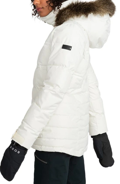 Shop Roxy Quinn Durable Water Repellent Snow Jacket With Faux Fur Hood In Egret