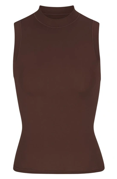 Shop Skims Fits Everybody Mock Neck Sleeveless Tank Top In Cocoa