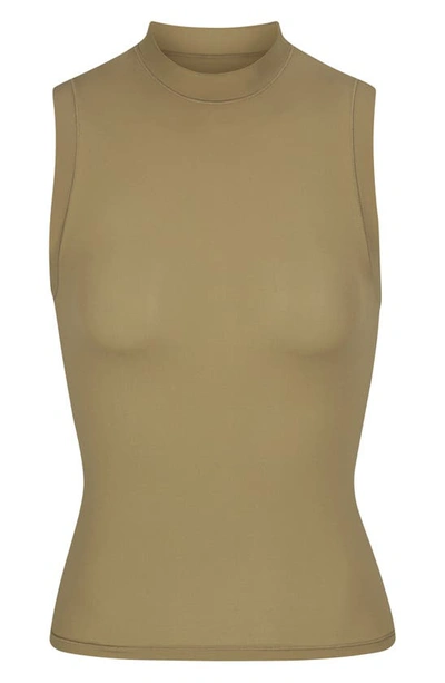 Skims Fits Everybody Mock Neck Sleeveless Tank Top In Khaki